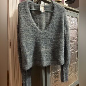Free People - Cozy Gray/blue fuzzy V-Neck Sweater